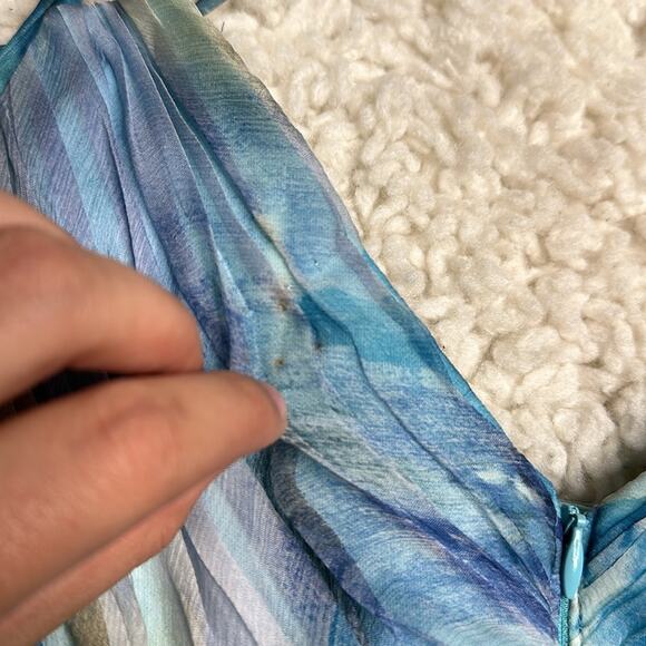 Decode Y2K Mermaid Core Maxi Formal 100% Silk Prom Dress Watercolor Pattern PP7 - Picture 13 of 13